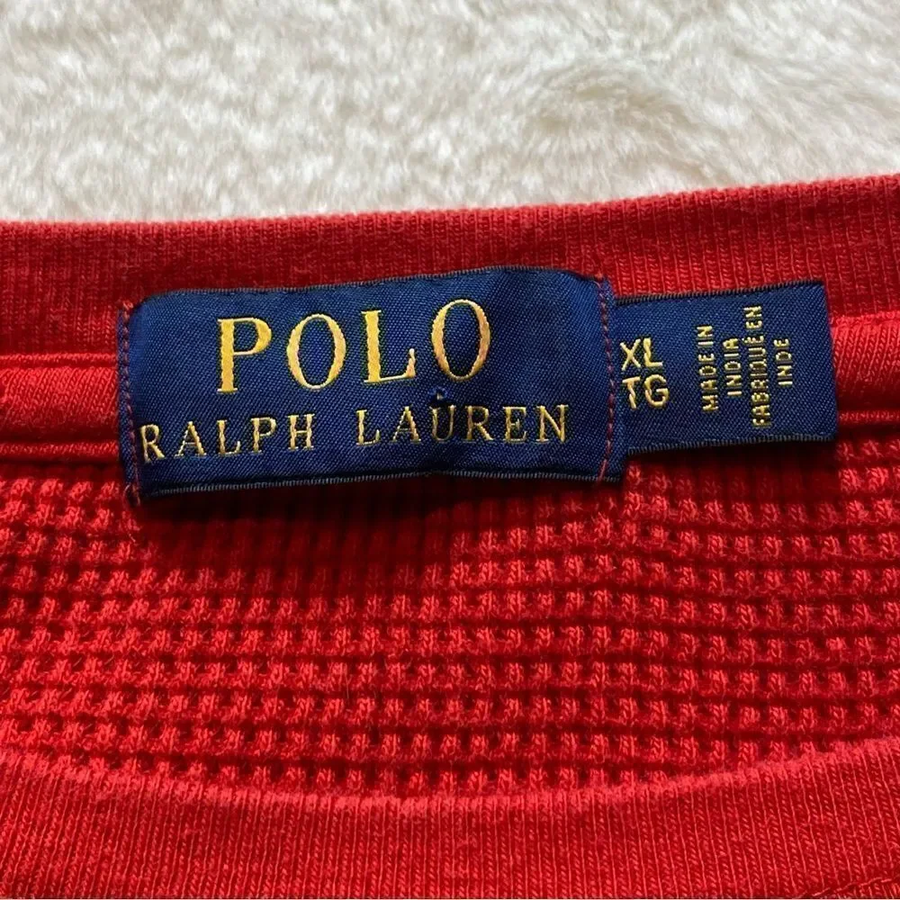 Polo Ralph Lauren Red Crew Neck Waffle Knit Long Sleeve Shirt Size XL